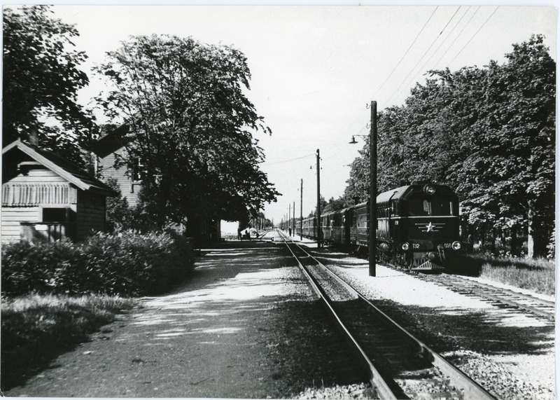 Kitsarööpmeline reisirong mootorveduriga TU2-098 Saku jaamas, 1960. aastad, foto: Ilmar Adamson