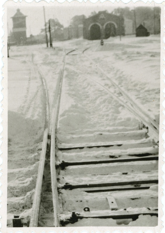 Lumine Haapsalu jaam, vaade jaamateedelt veetorni ja depoo poole, 1950. aastad