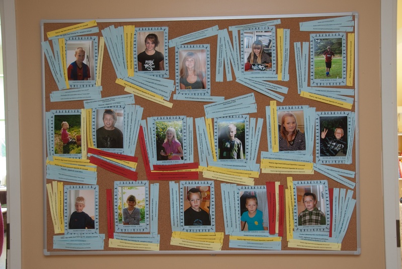 Vormsi Lasteaed-Põhikooli õpilaste pildid infotahvlil