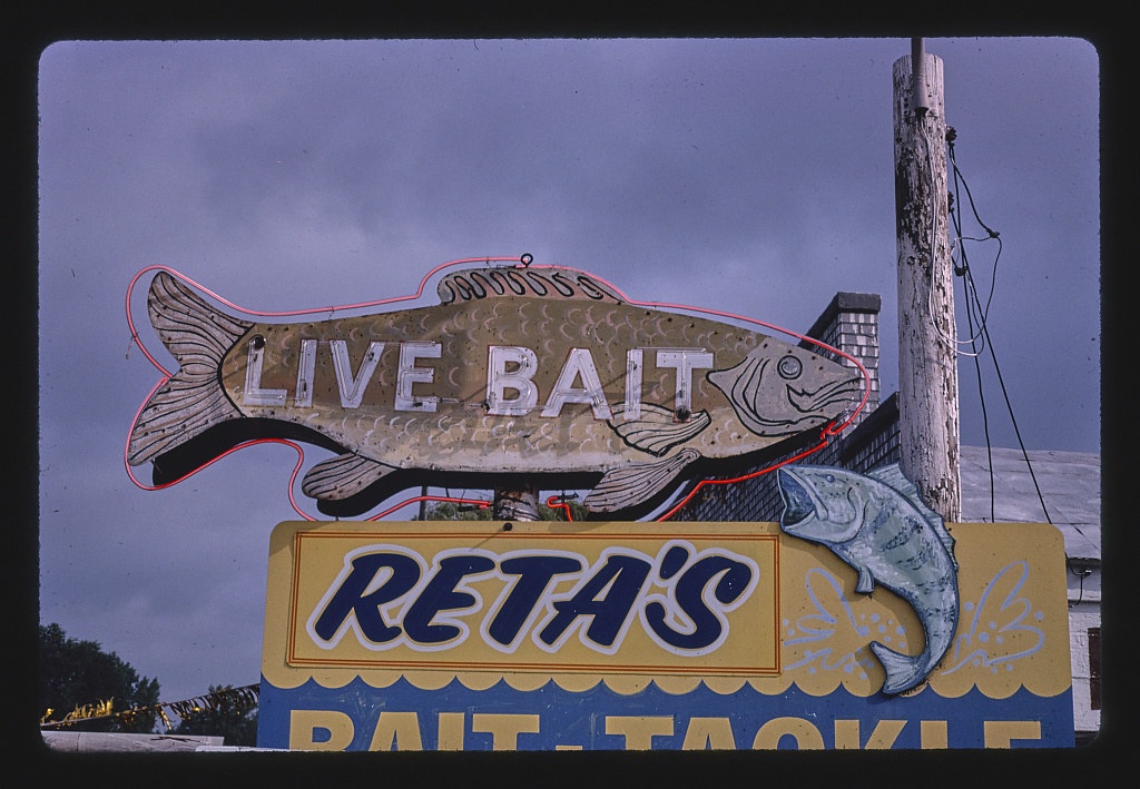 Reta's Live Bait sign, Route 13, Linwood, Michigan (LOC)