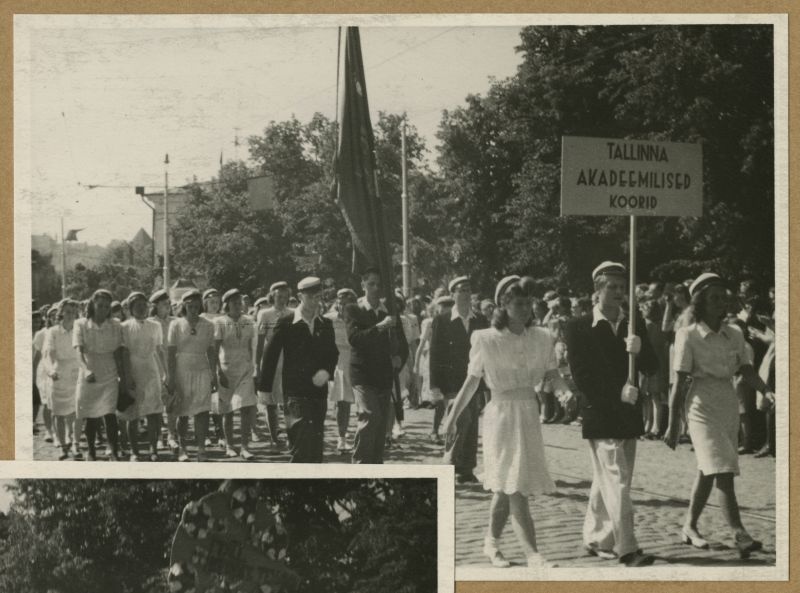 XII Üldlaulupidu. Rongkäik. Tallinna akadeemilised koorid.