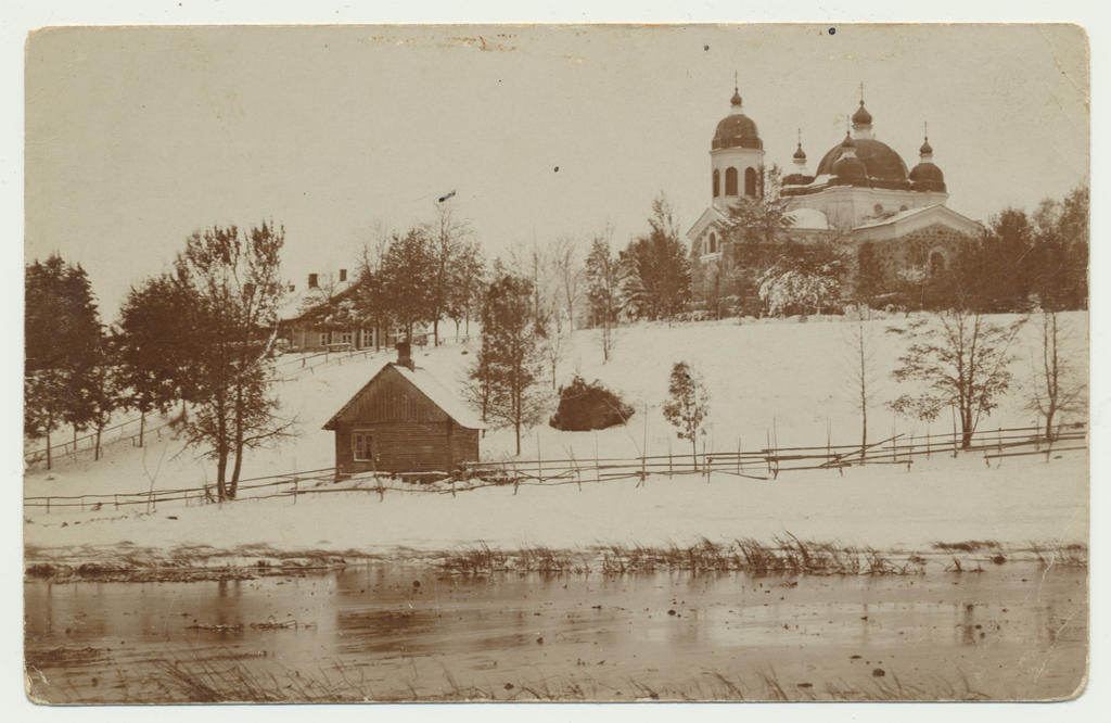 foto Paistu khk, Tuhalaane vaade, Kutsiku järv, kirik 09.1913, lumi, foto A. Loit