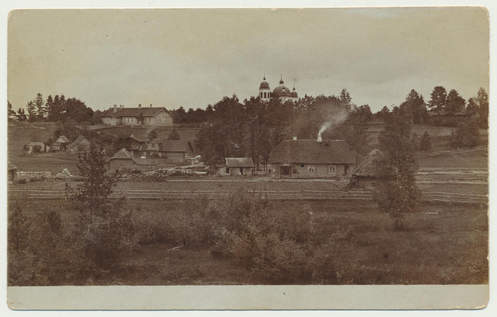 foto Paistu khk, Tuhalaane vaade, Kutsiku kõrts, kool, kirik 1913 foto A. Loit