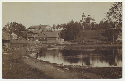 foto Paistu khk, Tuhalaane vaade, Kutsiku järv, kool, kirik 1913 foto A. Loit  duplicate photo