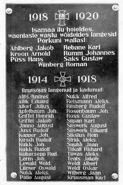 Vabadussõja mälestustahvel Porkuni vallamajal