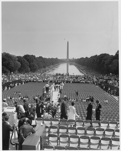 Civil Rights March on Washington, D.C. [Marchers assembling at the Lincoln Memorial.]
