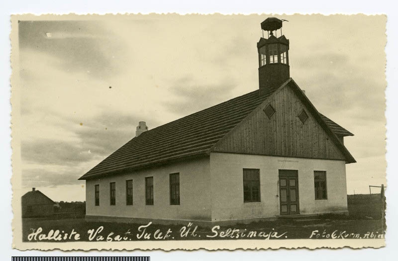 fotopostkaart, Halliste khk, Halliste Vabatahtliku Tuletõrje Ühingu Seltsimaja, u 1935, foto E. Kurm (Abja)