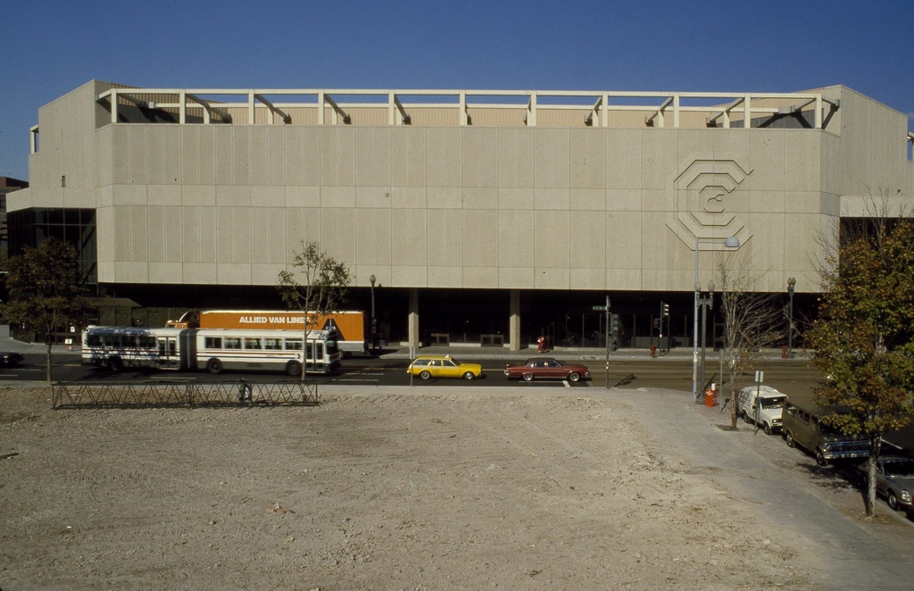 The original convention center, Washington, D.C LCCN2011632860 - Title: The original convention center, Washington, D.C
Physical description: 1 transparency : color ; 4 x 5 in. or smaller

Notes: Digital image produced by Carol M. Highsmith to represent her original film transparency; some details may differ between the film and the digital images.; Forms part of the Selects Series in the Carol M. Highsmith Archive.; Gift and purchase; Carol M. Highsmith; 2011; (DLC/PP-2011:124).; Title, date, subject note, and keywords provided by the photographer.; Built during the 1980s.; Credit line: Photographs in the Carol M. Highsmith Archive, Library of Congress, Prints and Photographs Division.