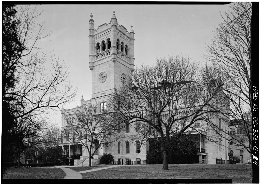 US Soldiers Home (Main Facade), Washington, DC - U.S. Soldiers Home (built 1852-1857), Scott Building, Rock Creek Church Road &amp; Upshur Street Northwest, Washington, District of Columbia, DC, MAIN FACADE (OBLIQUE VIEW, CLOSER) 
1983 photograph from the HABS—Historic American Buildings Survey images of Washington, D.C. — HABS DC,WASH,534C-4, National Register of Historic Places NRIS Number: 74002176
