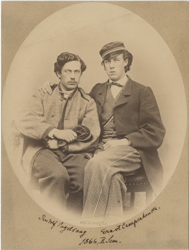 Korporatsiooni "Livonia" liikmed, 1866. a II semestril värvid saanud Rudolf Vogelsang ja parun Ernst Campenhausen