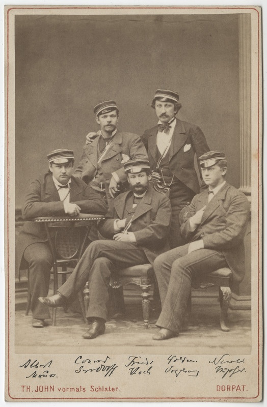 Osa korporatsiooni "Livonia" 1878. a II semestri värvicoetusest, grupifoto