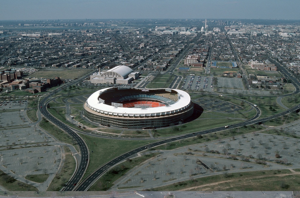 RFK Stadium aerial photo, looking towards Capitol, 1988 - An aerial view of Robert F. Kennedy Memorial Stadium.

Location: WASHINGTON, DISTRICT OF COLUMBIA (DC) UNITED STATES OF AMERICA (USA)