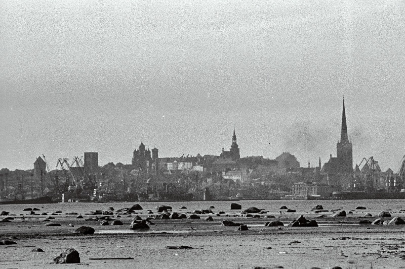 Tallinna panoraam (võetud Piritalt) ja valge reisijate laev saabub Tallinna.