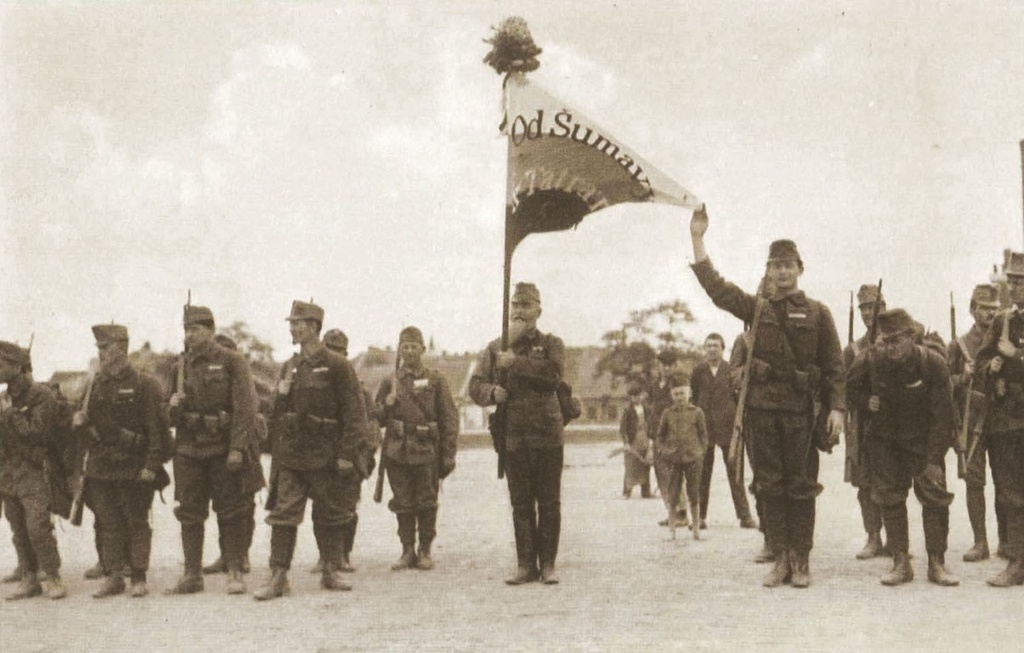 Zástava čs. domácího vojska v Bratislavě - Flag of the Czechoslovak Home Army in Bratislava.