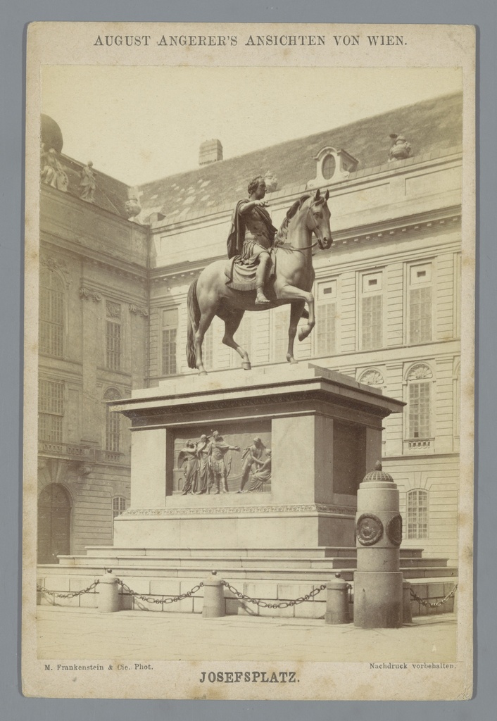 Gezicht op het Josefsplatz in Wenen met ruiterstandbeeld van Jozef II door Franz Anton Zauner, August Angerer's Ansichten von Wien, Josefpatz