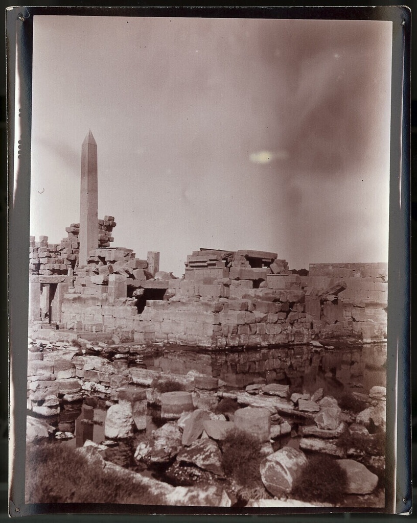 Luxor - Karnak, Sanctuary with Queen Hatschepsut’s obelisk - Caption: verso: M. "2030 W/II/Luxor: Karnak Das Sanctua-/rium aus Besch( S.O) with/the Queen’s Obelisk/Hatschepsut.“, l.u. 19 XI 1910/11h20” (pencil, upside-down)