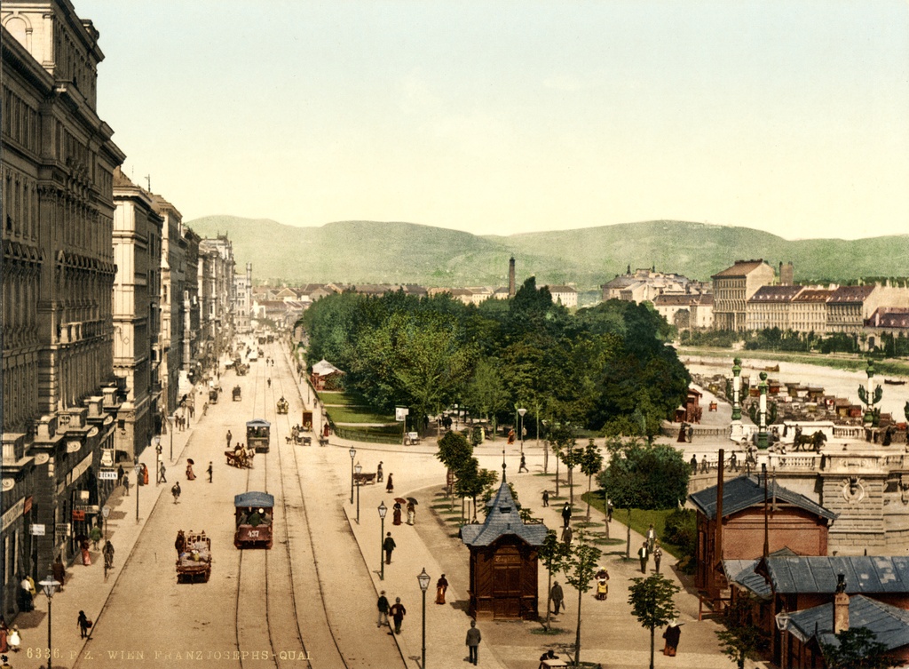 6336 P.Z. Francis Joseph Quay, Vienna, Austria-Hungary, 1890s - Quay Francis Joseph, Vienna, Austro-Hungary. 1 photomechanical print : photochrom, color.