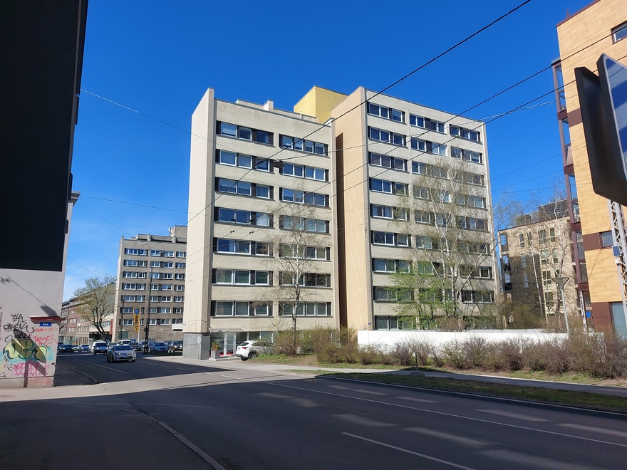 Residential buildings of the Estonian maritime shipping in Tallinn, views of the buildings along the street. Architect Lembit Aljaste rephoto