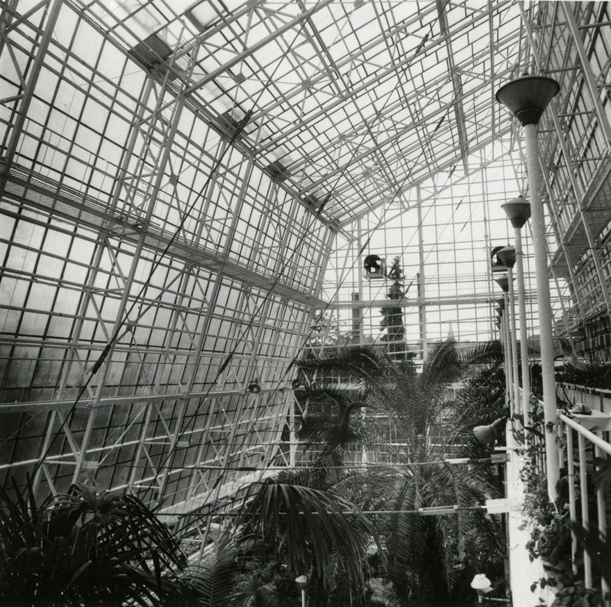 Tartu botaanikaaia palmimaja, sisevaade. Arhitekt Ingrid Mardi, insener Tõnu Keskküla; EMP