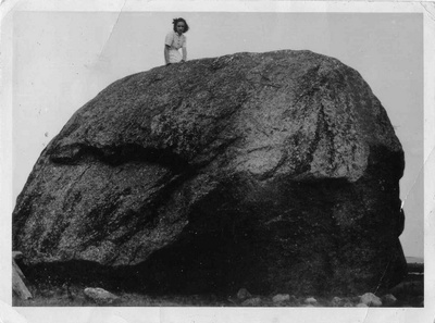 Weak stone Be on the beach of the village  duplicate photo