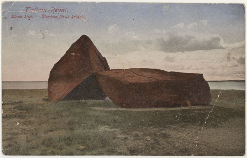 Postcard Tallinn Linda stone on the shore of Lake Ülemiste