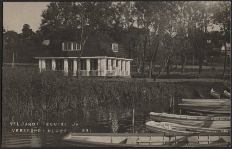 fotopostkaart, Viljandi, järv, spordiklubi, mäeveerul elamud, suvi, u 1924, foto J. Riet