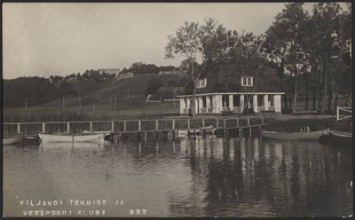 fotopostkaart, Viljandi, järv, paadisild, spordiklubi, lossimäed, suvi, 1924, foto J. Riet  duplicate photo