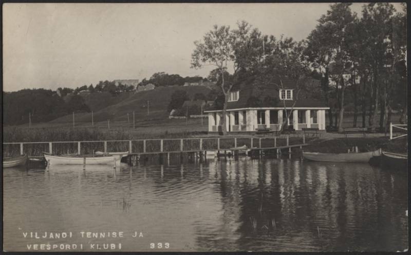 fotopostkaart, Viljandi, järv, paadisild, spordiklubi, lossimäed, suvi, 1924, foto J. Riet