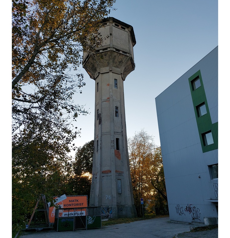 View of the water tower near Kopli Street. rephoto