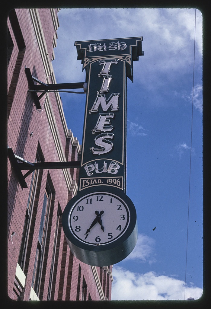 Irish Times Pub Clock-sign, Main Street, Butte, Montana (LOC)