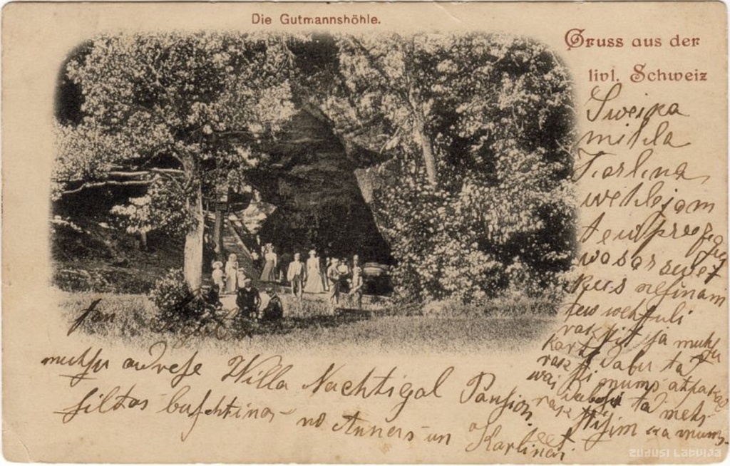 Gruss aus der livl. Schweiz. Die Gutmannshöhle, Sigulda. Gūtmaņa ala