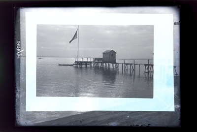 Klooga beach with swimming bridge and pipe  duplicate photo