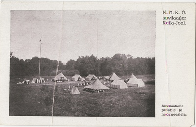 Vaade Noorte Meeste Kristliku Ühingu suvelaagri telkimisplatsile Keila Joal, fotopostkaart  duplicate photo