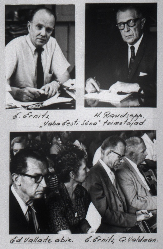 Eestlased paguluses. Ajalehe "Vaba Eesti Sõna" toimetus. Ülemisel fotol E.Ernits ja H.Raudsepp, alumisel Eduard Vallaste abikaasaga, E.Ernits, A.Valdman.