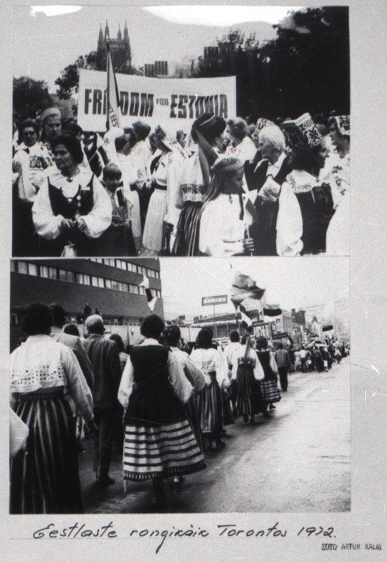 Eestlaste rongkäik Torontos.Ülemisel fotol näha loosung "Freedom for Estonia" (Vabadus Eestile)