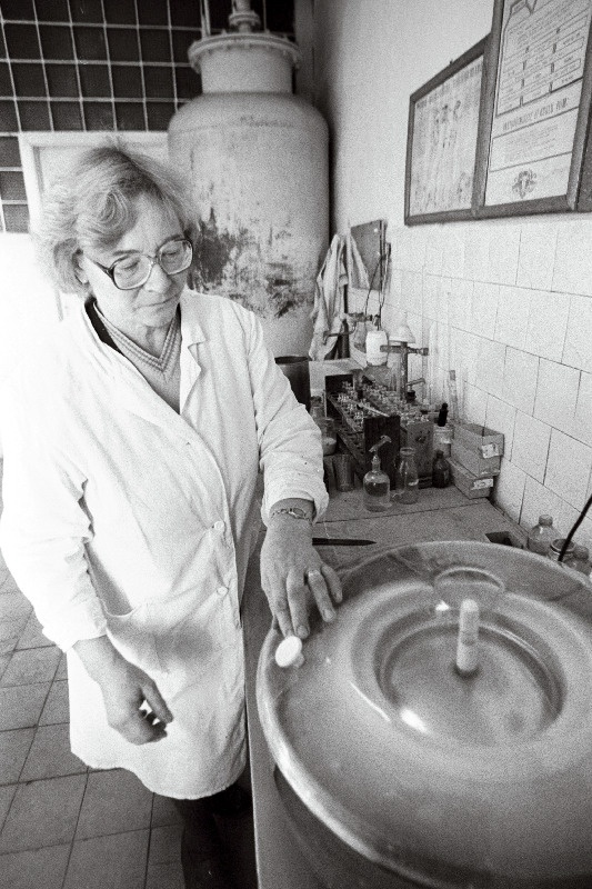 Haapsalu rajooni “Lääne Kaluri” kolhoosi Vormsi põllumajandusosakonna võitööstuse juhataja Helju Simidor hoolitseb hapukoorevõi hea kvaliteedi eest.