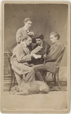 Korporatsioon "Estonia" liikmed Leonidas Smirnow, parun Woldemar Stackelberg, Bronislaw von Guzkowski ja Alexander von Ramm, grupifoto  duplicate photo