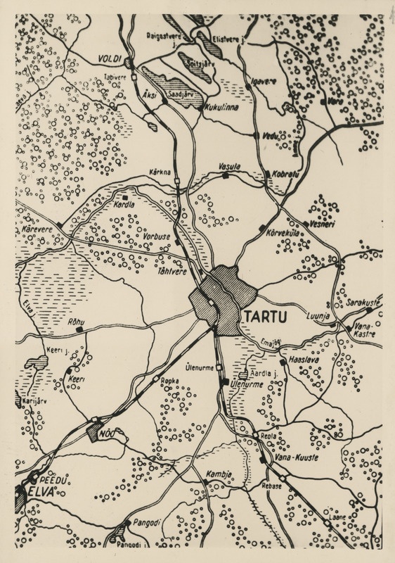 Fotokoopia Tartu maakonna kaardi detailist.