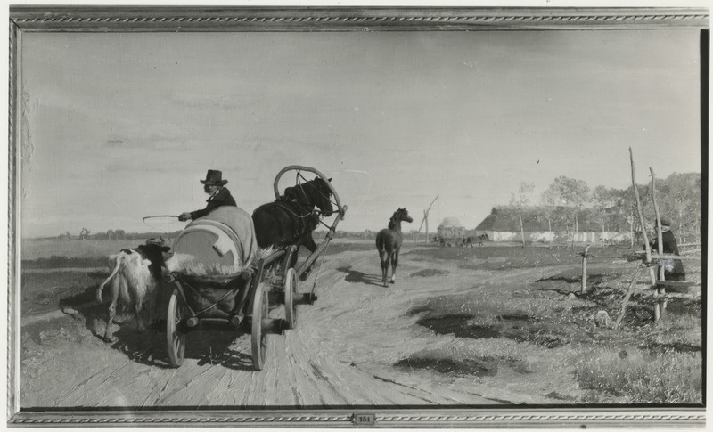 Oskar Hoffmanni maal "Teel laadale", repro. (Originaal Eesti Kunstimuuseumis EKM j 153:64 M 56)