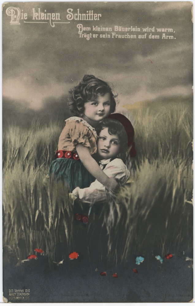 Poisike tüdrukukest põllul süles hoidmas, reproduktsioon