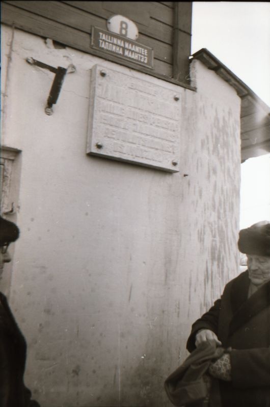 Negatiiv. 1906.a revolutsiooni sündmuste mälestustahvli avamine Lihulas. Katte eemaldamine. 24.02.1981.