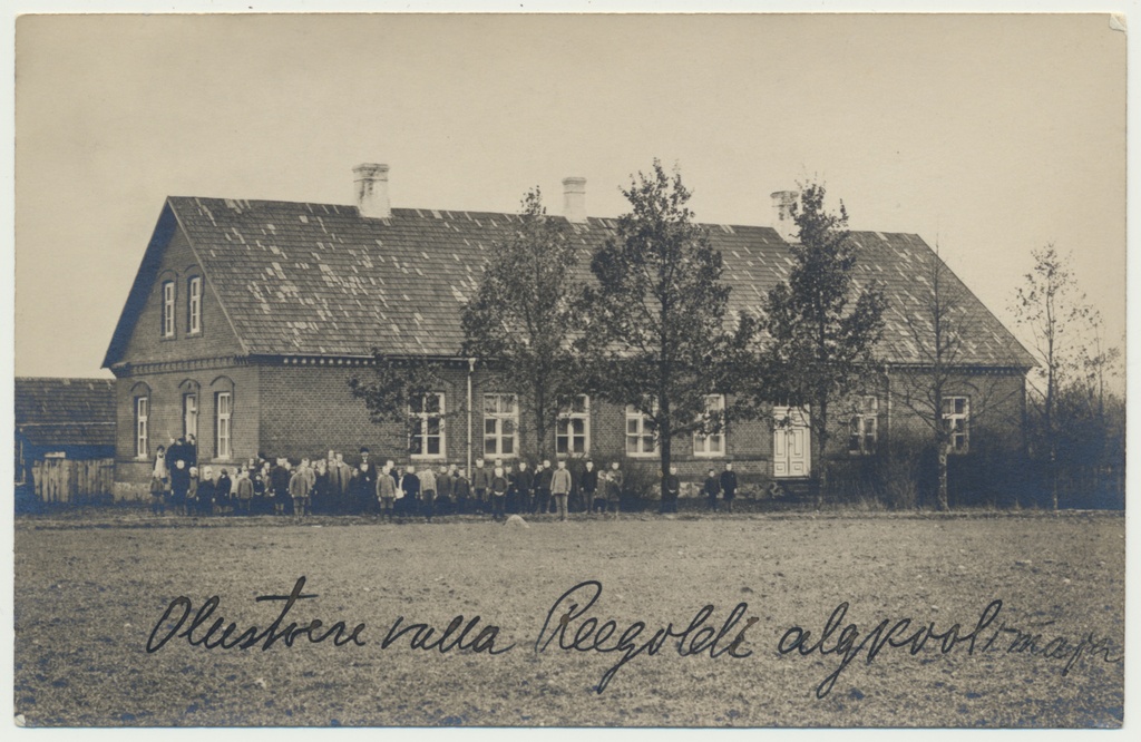 foto Suure-Jaani khk Reegoldi algkool, hoone, õpilased 1928