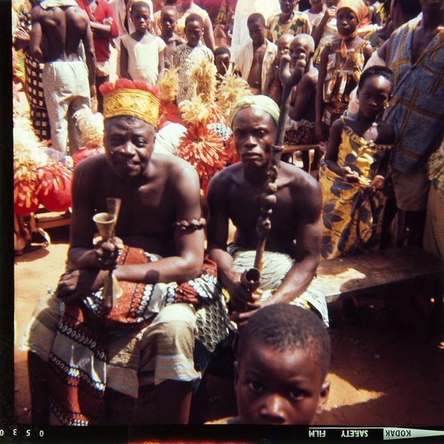 Two priests of Heviosson preparing for the ritual in Dahomey (now Benin)