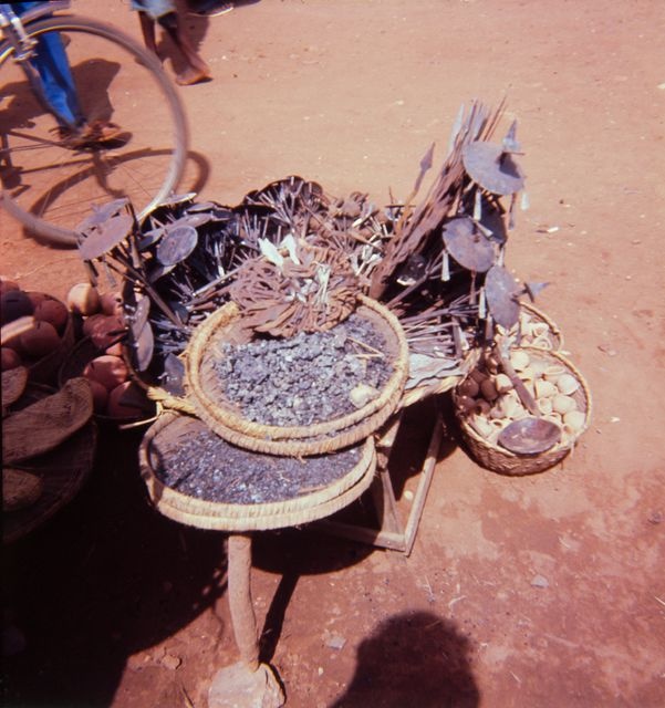 Ritual items sold at the Grand Marché Tower; nearest picture