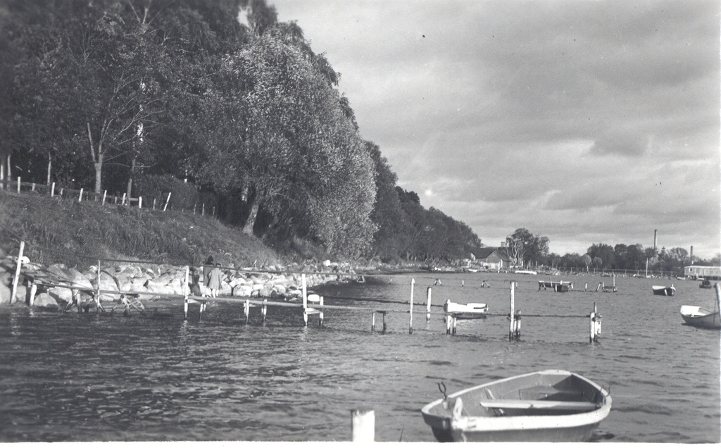 Fotopostkaart. Kaldapealne Võru Kreutzwaldi nimelises pargis Tamula järve kaldal.