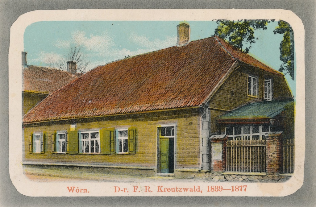 Fotopostkaart. Dr. Fr. R. Kreutzwaldi maja Võrus Samuel Songi trükk.