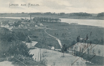 trükipostkaart Viljandi, vaade Trepimäelt järvele ümbrusega, auruveski u 1905  duplicate photo