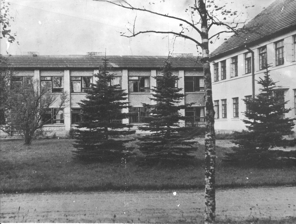 Foto. Parksepa koolihoone 1990.aastal. Peamaja ja külgtiib.