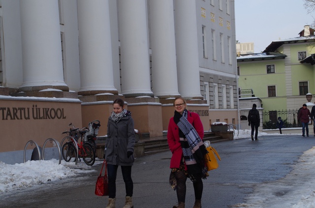 University of Tartu. Students on the street bringing them to the main building of the university. rephoto