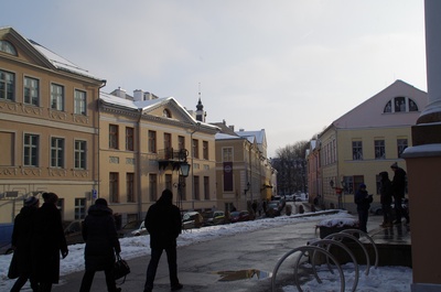 University Street and Academic Muse Building for the main building of the University of Tartu rephoto